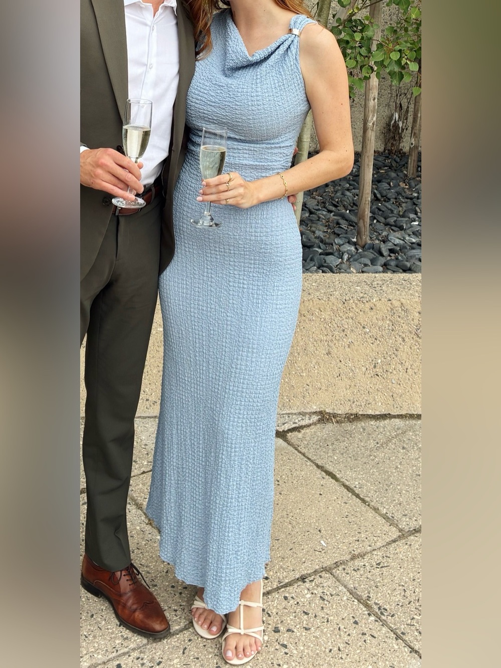 Light Blue Sleeveless Textured Maxi Dress